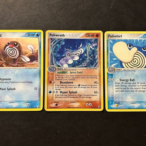 Pokémon EX Unseen Forces card set: Poliwrath, Poliwhirl, Poliwag