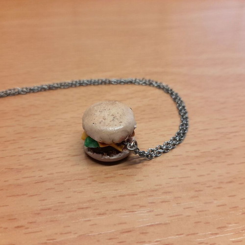 Hamburger necklace handmade new from polymer clay with thin chain