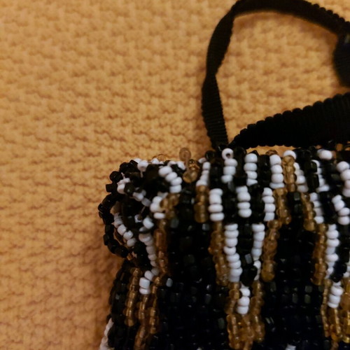 Evening beaded hand bag used, black multicolor