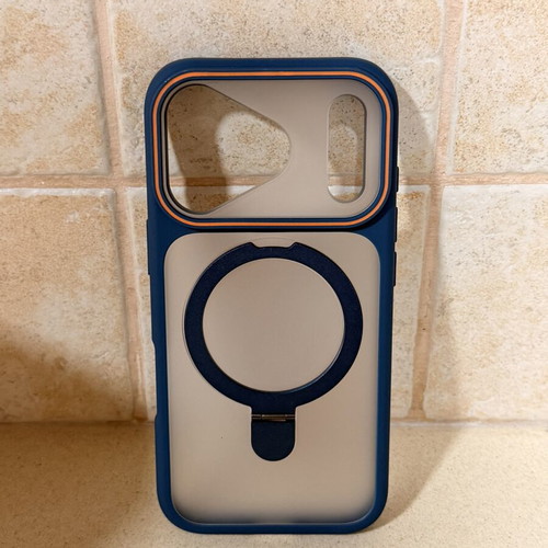 MagSafe case with stand for iPhone 17 Pro, navy blue with orange trim