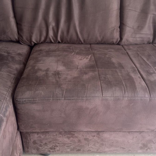 Marmaridis corner sofa with sueded fabric, double bed & storage