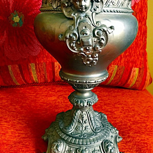 Antique 17th Century Carved Oil Lamp like new, thick crystal, gilded details