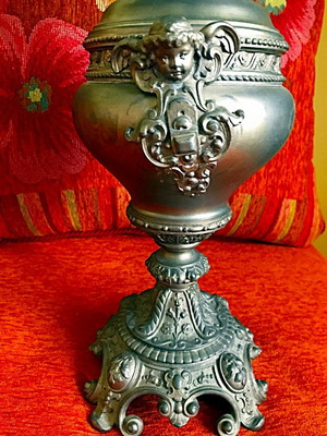 Antique 17th Century Carved Oil Lamp like new, thick crystal, gilded details
