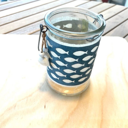 Decorative glass lantern with summer theme like new