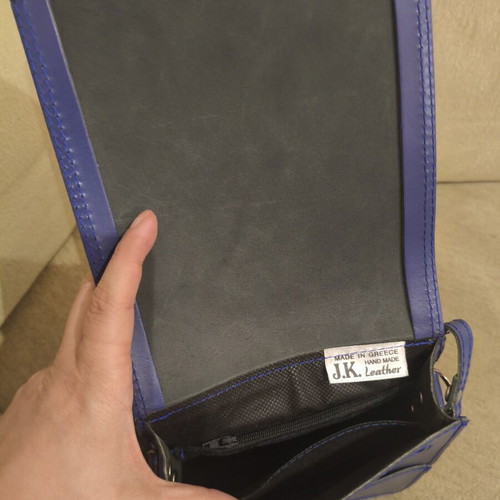 Crossbody bag blue genuine leather new handmade JK Leather