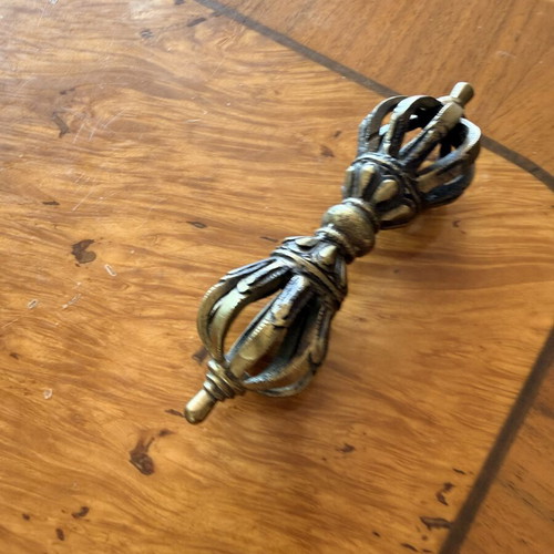 Vajra Dorje five-pronged brass ritual object, vintage