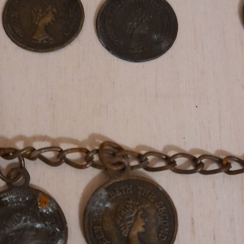 Chains with Queen Elizabeth II hanging coins used, set of 2 vintage