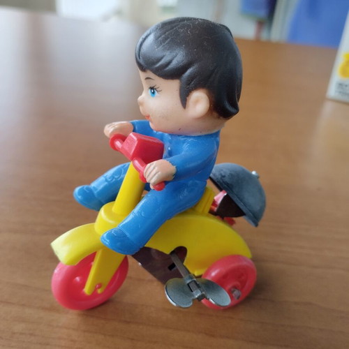 Boys Tricycle wind-up toy used, 1980s Greek made