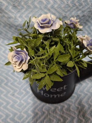 Small decorative watering can with flowers, like new