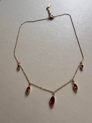 Steel necklace with tear-shaped stones in red - brick color new