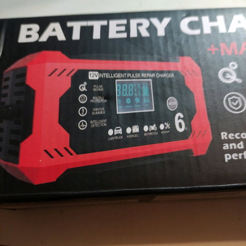 Battery charger 12V 6A with LCD screen and repair technology, new