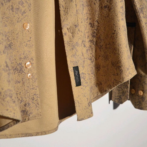 Beige shirt with gray patterns used, thick fabric, size L