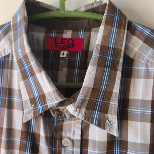 Leo short sleeve checked shirt 4XL, beige with brown and blue stripes