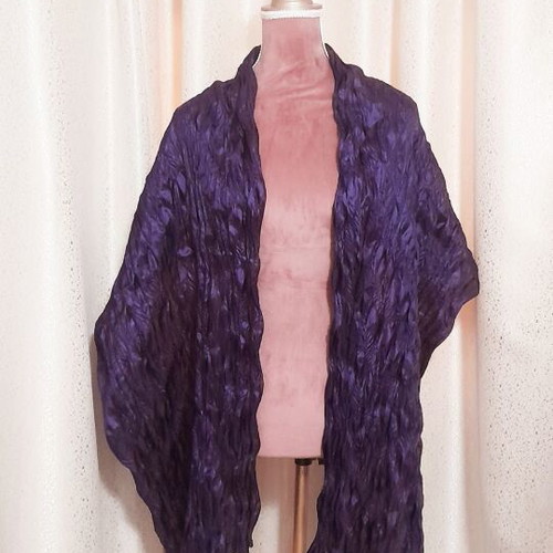 Pashmina scarf new, deep purple crinkle texture