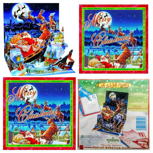 Christmas pop-up greeting card Santa's Sleigh Ride new