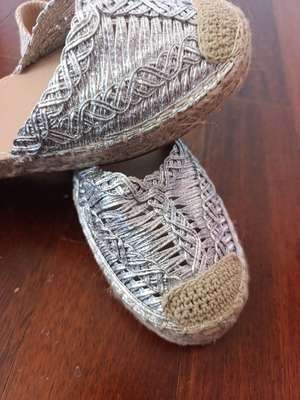 Silver espadrilles with strap, size 38