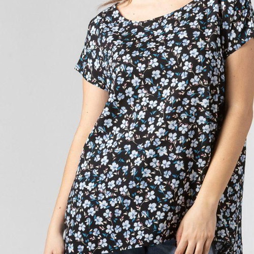 Floral voile blouse with round neckline new, black