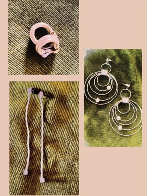 Set of 3 pairs of earrings, vintage clip-on and minimal dangle