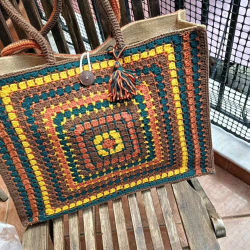 Knitted handmade handbag colorful, new