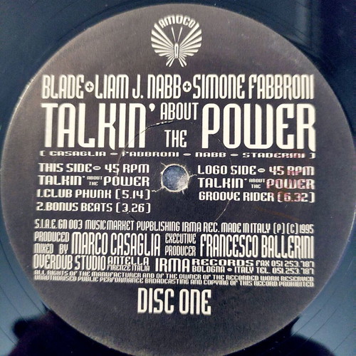 Talkin' About The Power Vinyl Maxi Single used, 1995 Italian progressive house