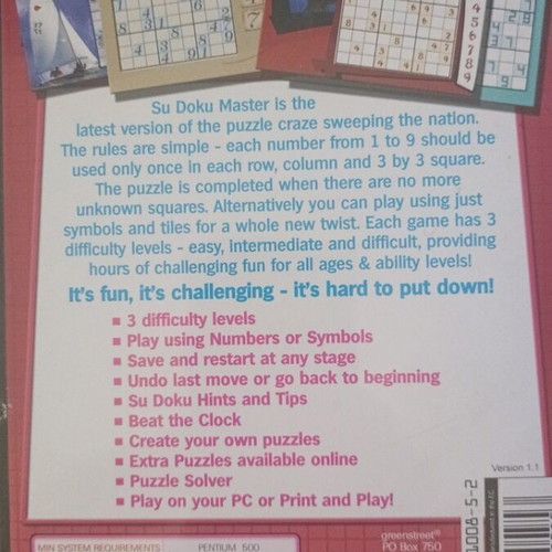Su Doku Master PC game used in very good condition