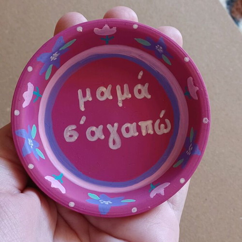 Trinket Dish Handmade, New, Floral "Mama I Love You"