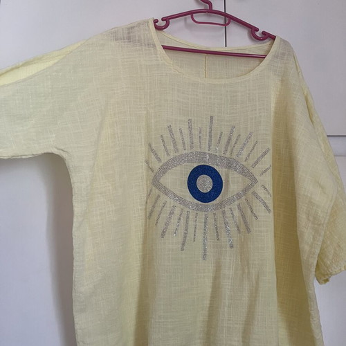 Yellow blouse with 3/4 sleeve and strass design new