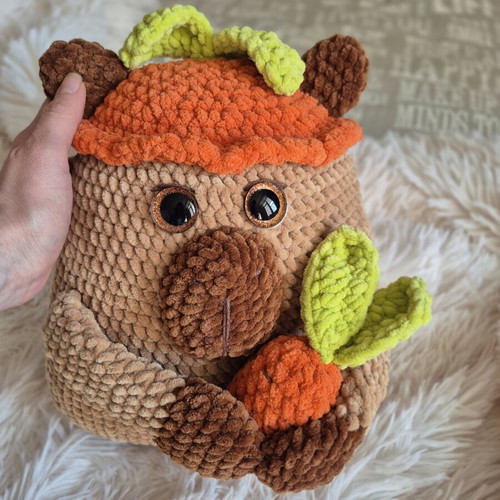 Handmade Crochet Capybara Plush Toy with Carrot, Brand New