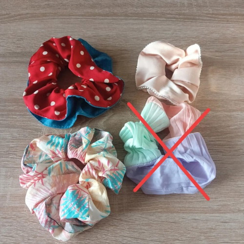 Scrunchies set of 3, one reversible red/blue