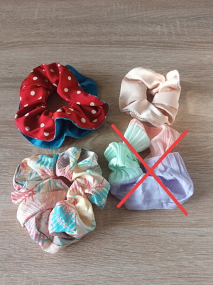 Scrunchies set of 3, one reversible red/blue