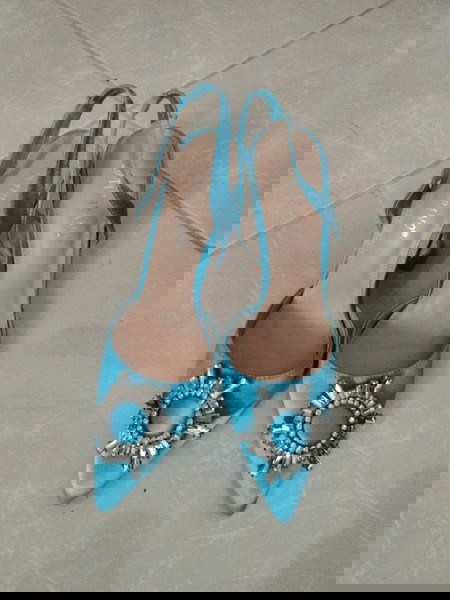 Γαλάζια saten slingbacks
