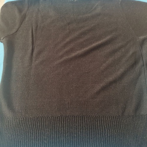 Black Short-Sleeve Knitted Blouse with Lace Neckline used, M/L