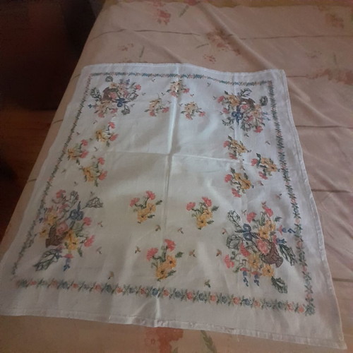 Hand-embroidered cross-stitch tablecloth, 63x58 cm