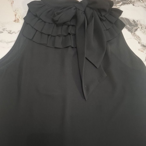 BSB black sleeveless blouse with ruffles and bow, size S