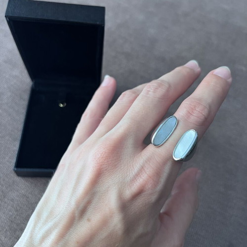 Steel ring with Mother of Pearl, statement design