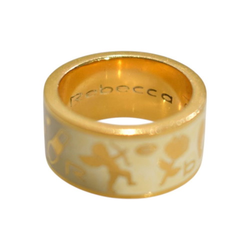 Rebecca Mon Amour wide gold-plated cream enamel ring