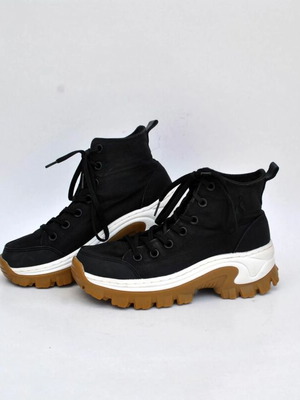 Skechers Vintage Black Canvas Chunky High Top Sneakers, size 37.5 Y2K