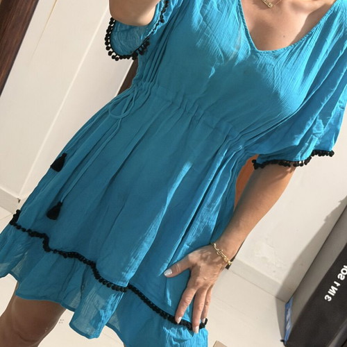 Calzedonia Corey turquoise beach dress caftan one size like new