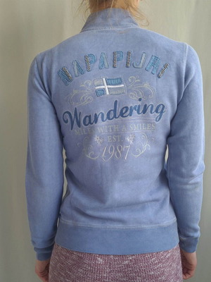 Napapijri women's sweatshirt size S used, blue, zip, pockets, embroidery