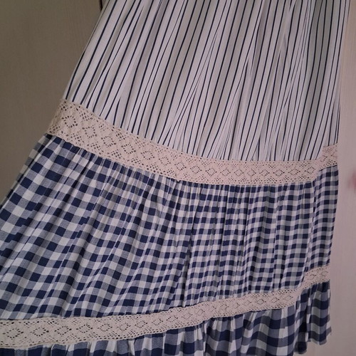 Boho maxi dress like new, patchwork blue and white