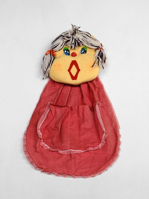 Vintage Fabric Doll Storage Pouch with Polka Dot Dress and Braids used