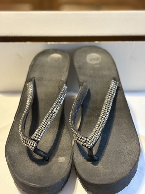 Exe platform sandals black with rhinestones used, size 38