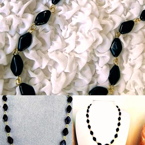 Handmade rosary necklace with black shiny Czech stones and steel elements new