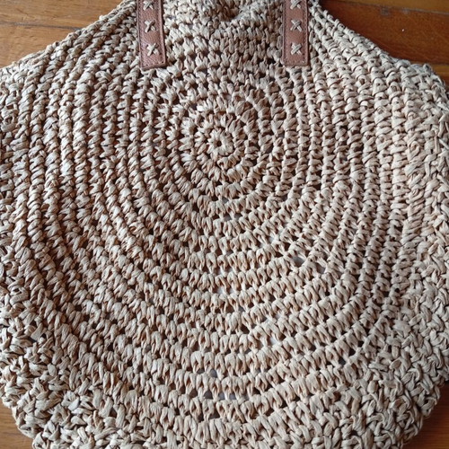 Boho shoulder bag, straw with lining, beige
