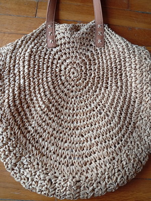 Boho shoulder bag, straw with lining, beige