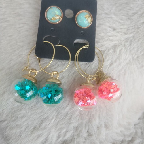 Party Time Combo Earrings with Fluorescent Confetti Glass Balls