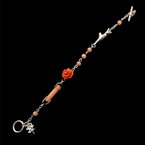 Silver bracelet with coral new, pink and orange