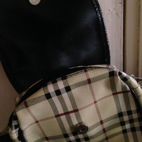 Crossbody bag used with classic check print, black and beige