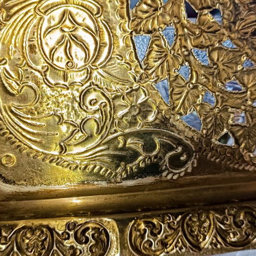 Old Bronze Plate with Relief Designs – Collectible Piece