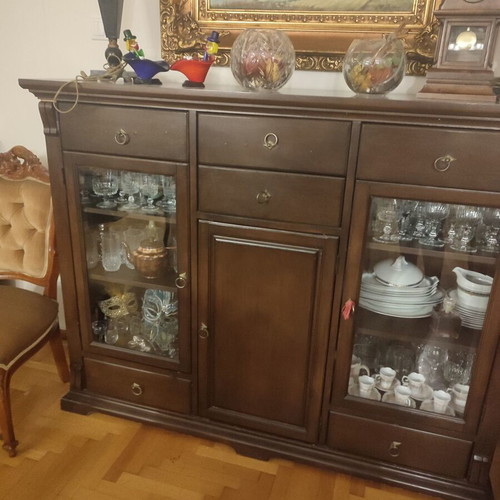 Beech wood buffet like new with glass cabinets and drawers